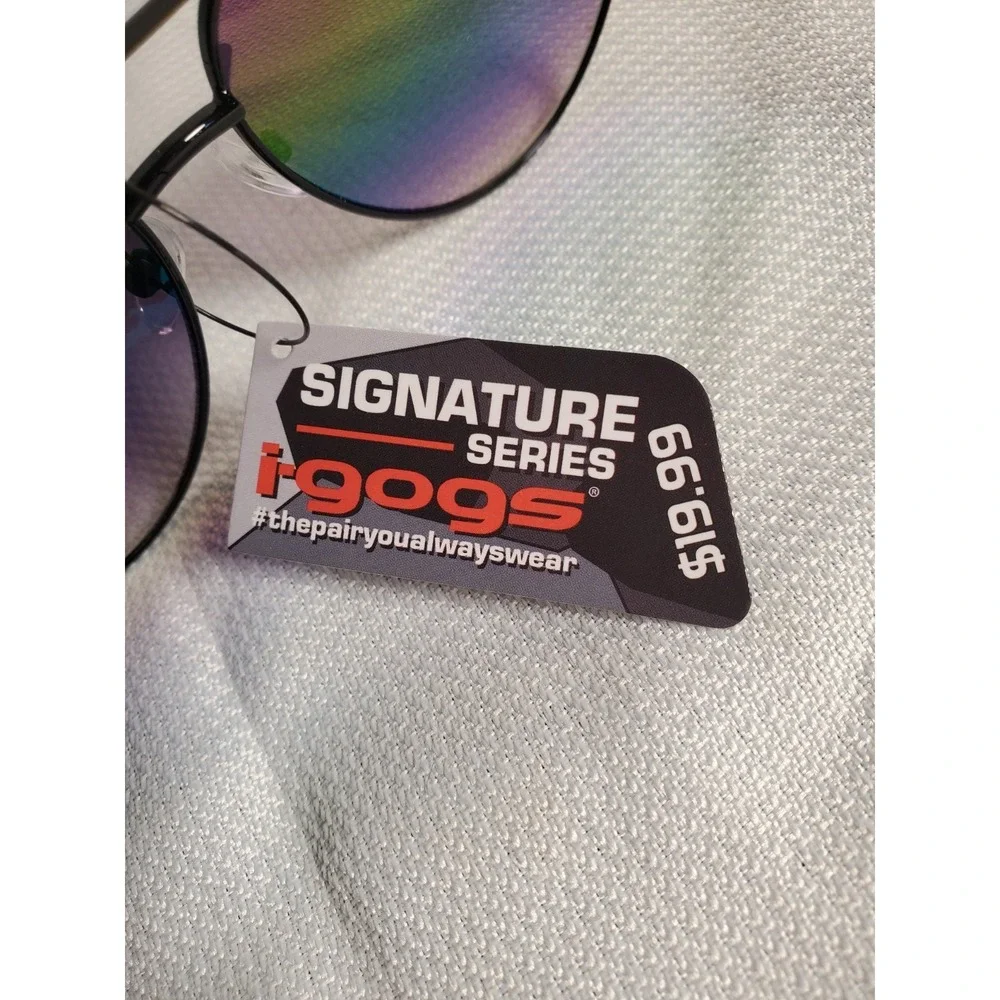 i-gogs Signature Series Aviator Sunglasses 66-615 Rainbow Mirror Black Metal NWT